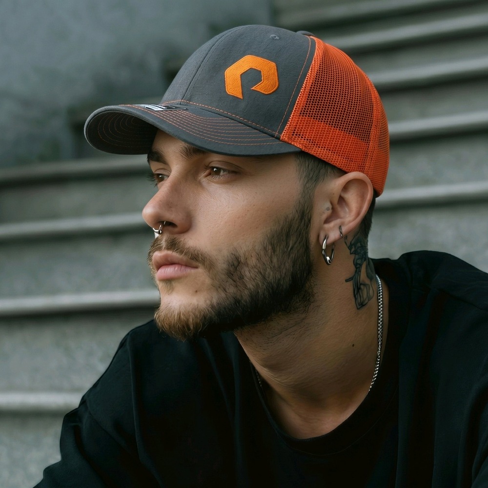 Richardson Trucker Hat Charcoal Grey Orange Mesh Snapback Adjustable OSFM